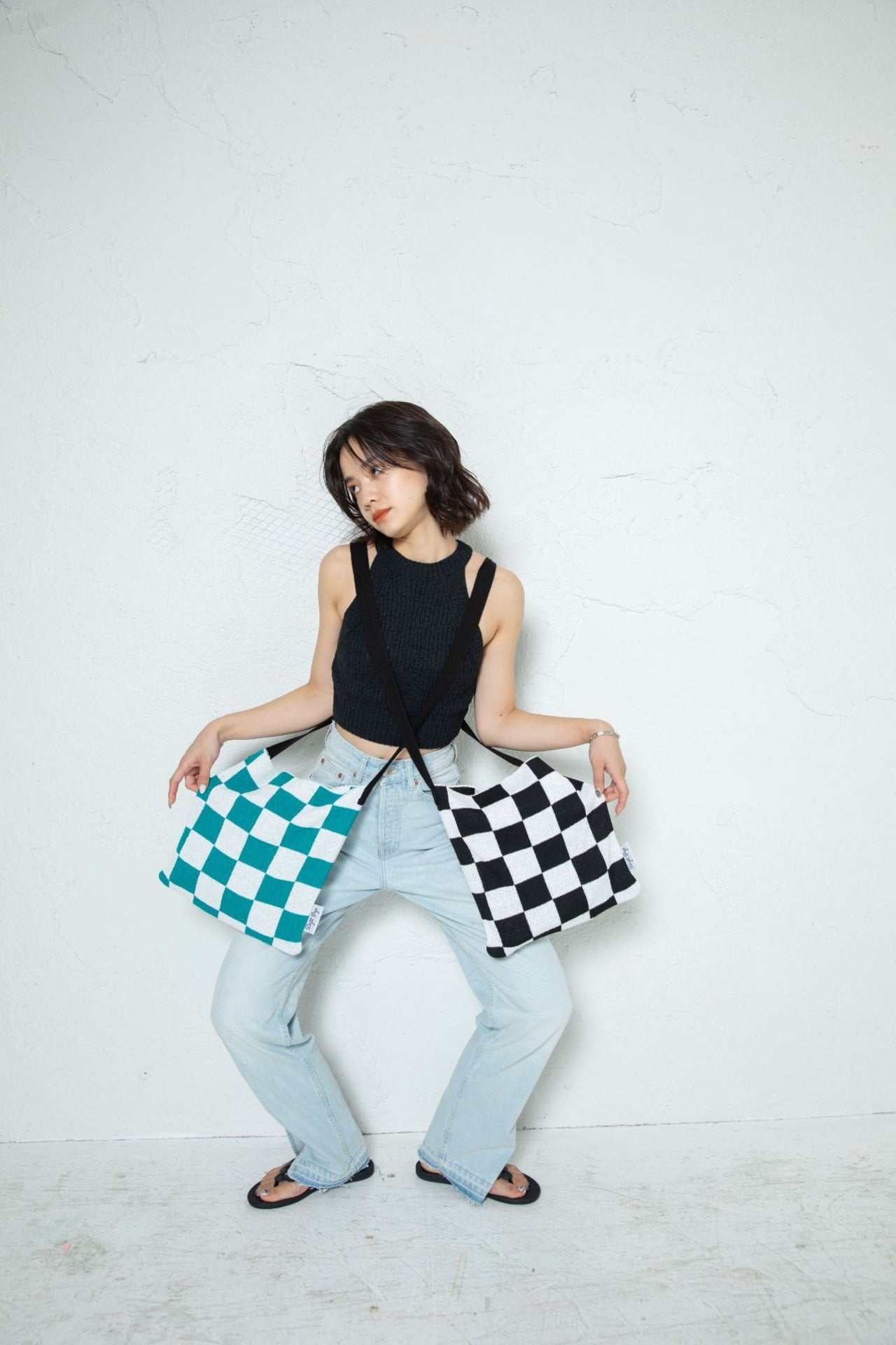 CHECKERED KNIT BAG(GREEN)