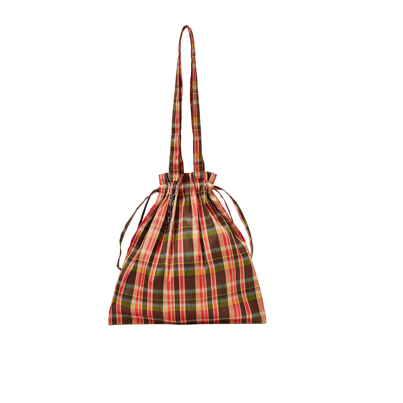MADRAS CHECK PATTERN TOTE(RED*BEIGE)