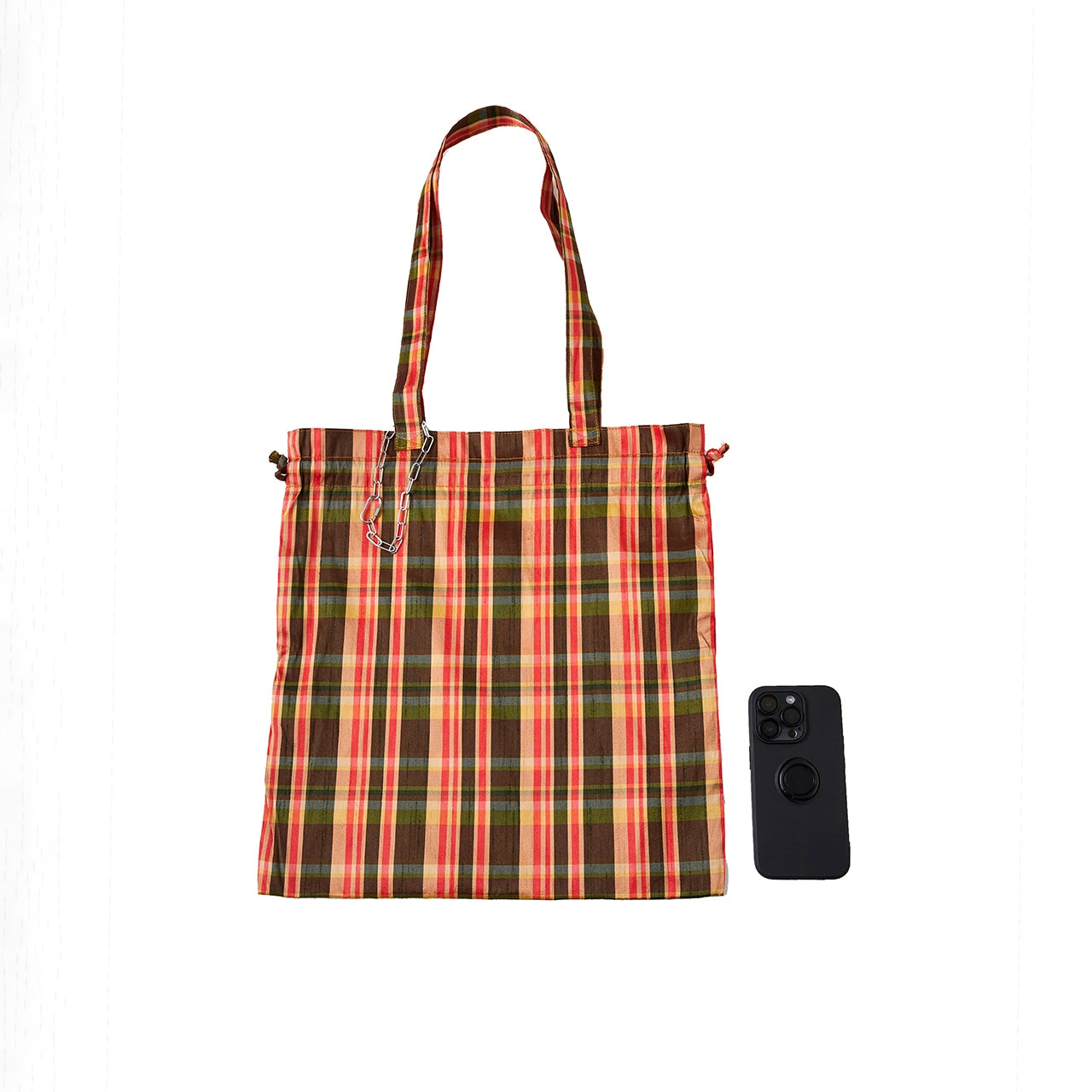 MADRAS CHECK PATTERN TOTE(RED*BEIGE)