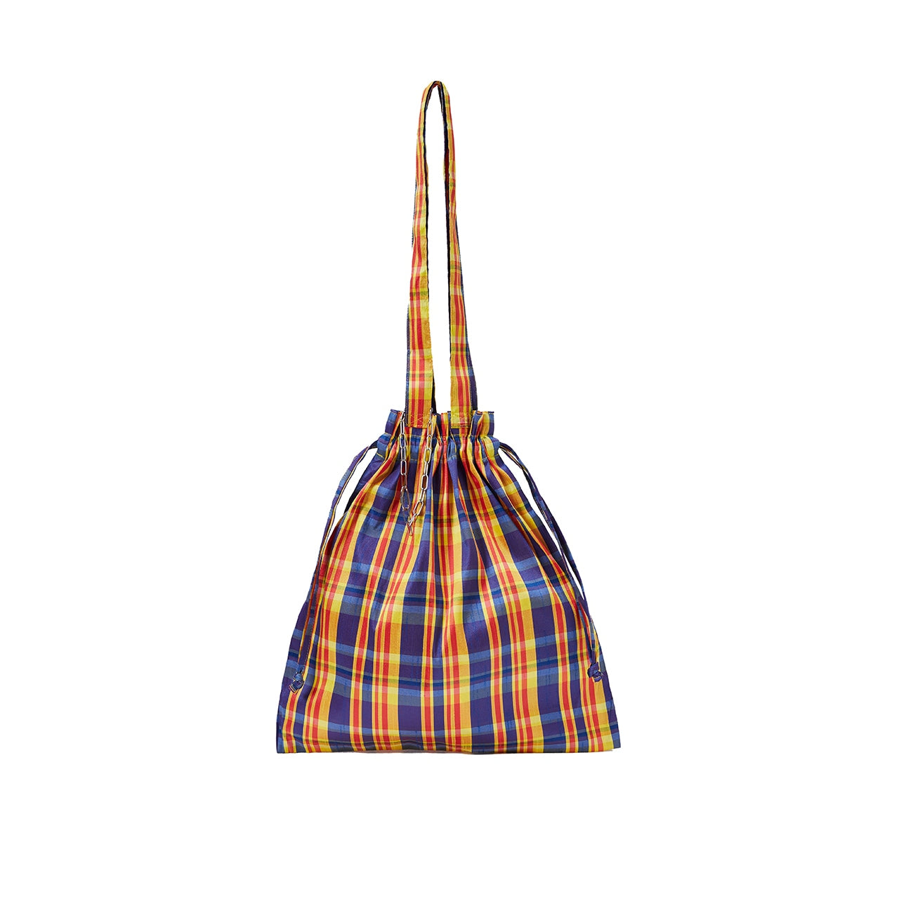 MADRAS CHECK PATTERN TOTE(ROYAL*YELLOW)