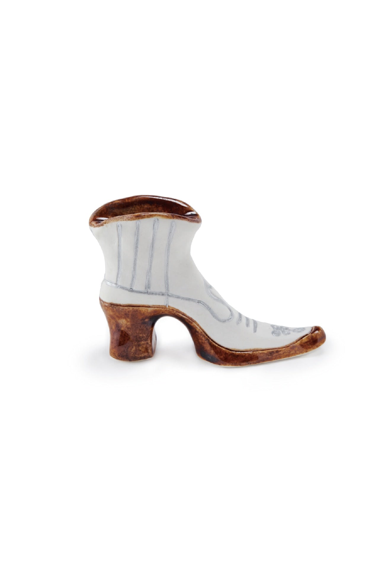 【HairyBirdbox】 Incense holder White Brown Silver Line Western Boots