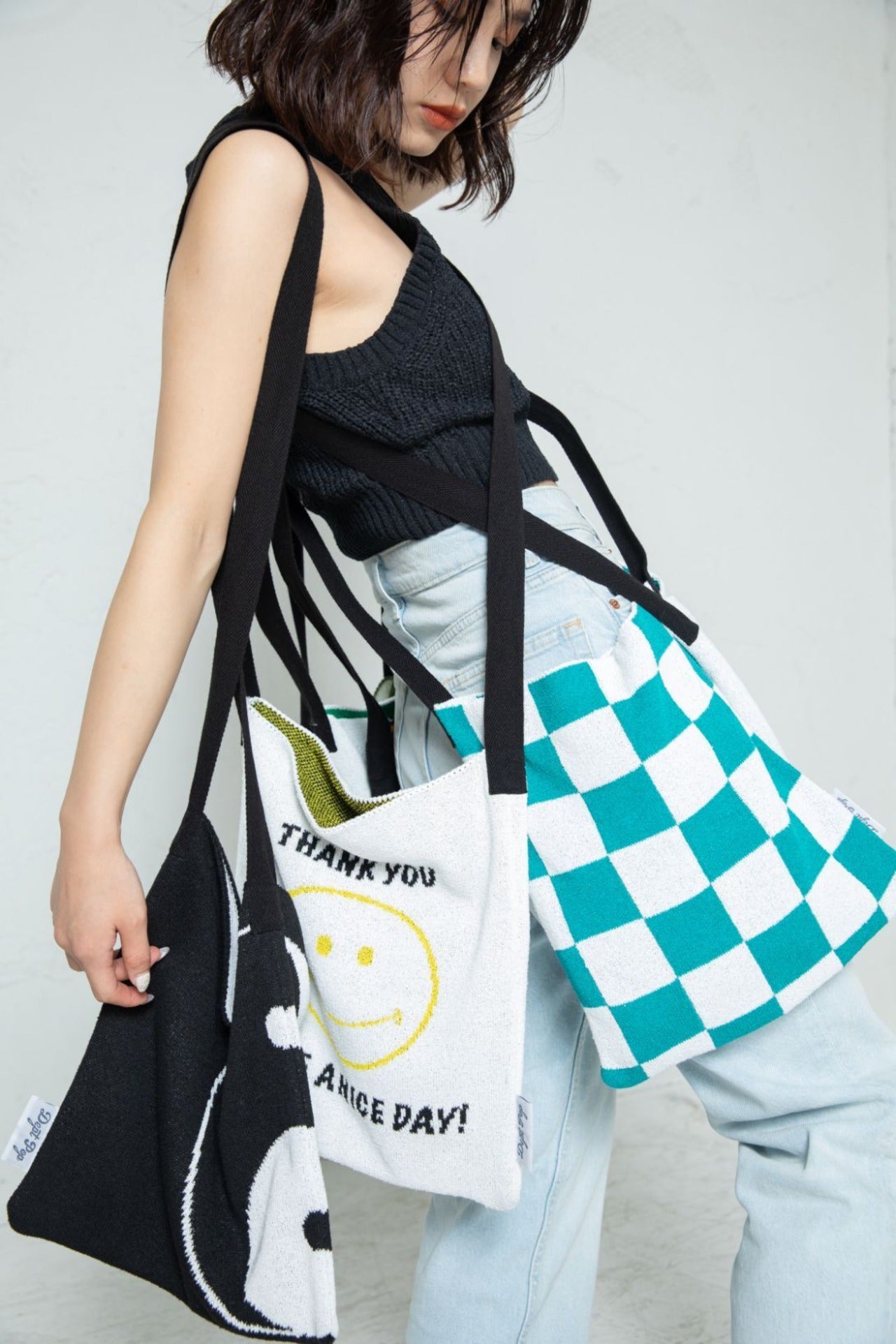 CHECKERED KNIT BAG（GREEN）